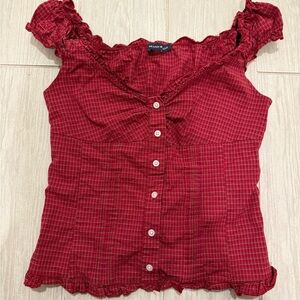Brandy Melville Red Checkered Blouse